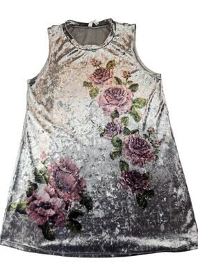 Acting Pro Velvet Sleeveless tank top Size L Gray Pink Roses made in USA